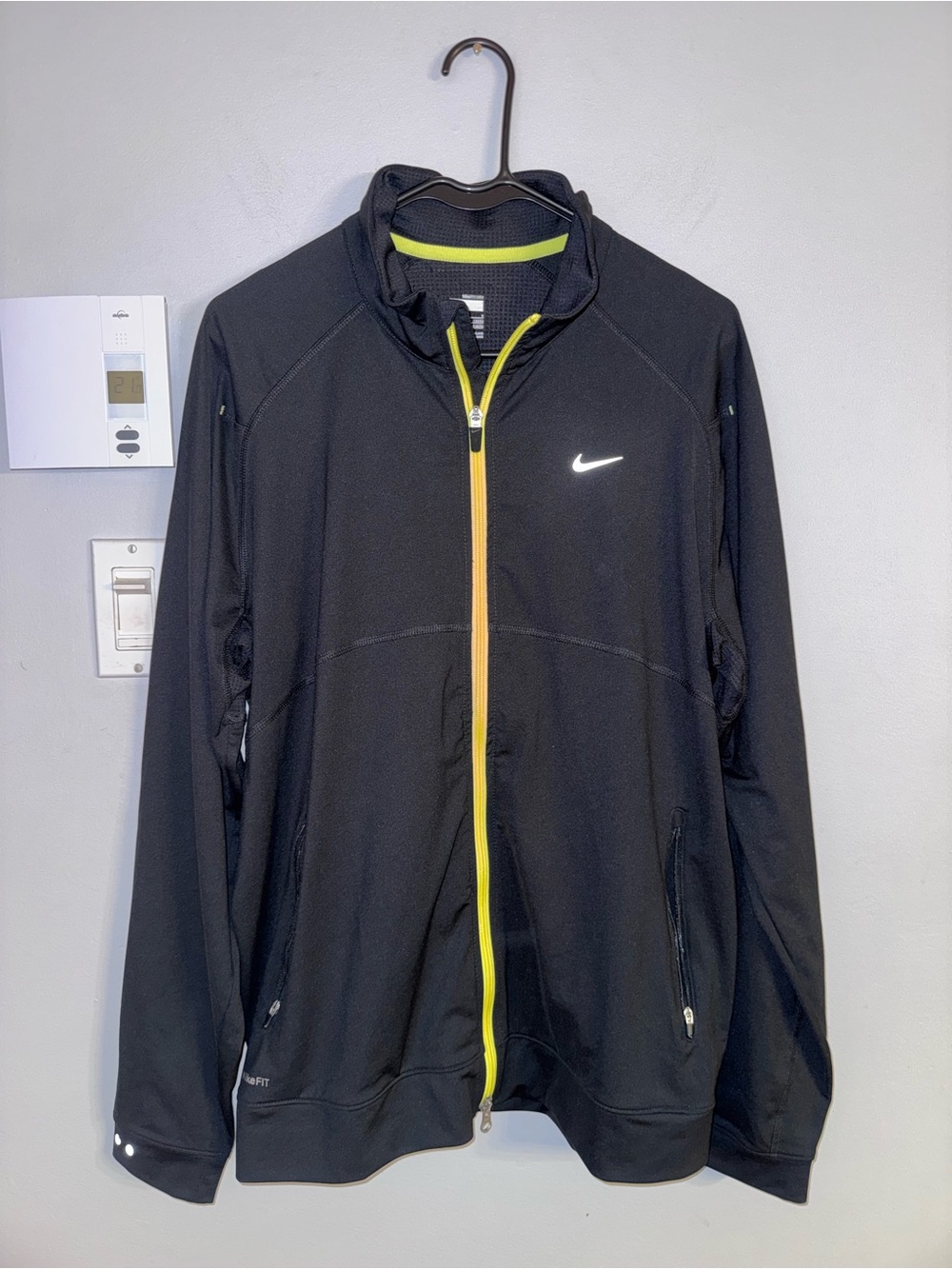 Nike Men’s Dri-Fit Black Jacket with Yellow Zipper